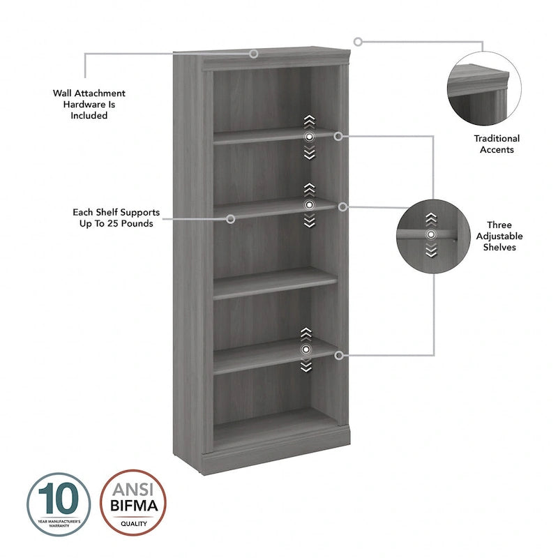 Saratoga Tall 5 Shelf Bookcase - Set of 2 by Bush Furniture