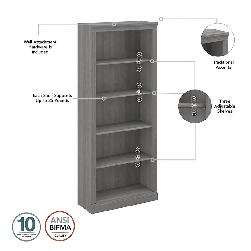 Saratoga Tall 5 Shelf Bookcase - Set of 2 by Bush Furniture