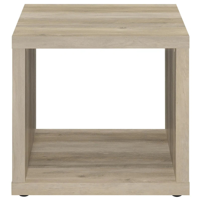 Side End Table, Square Cube Design Shelf, 23 Inch Light Brown