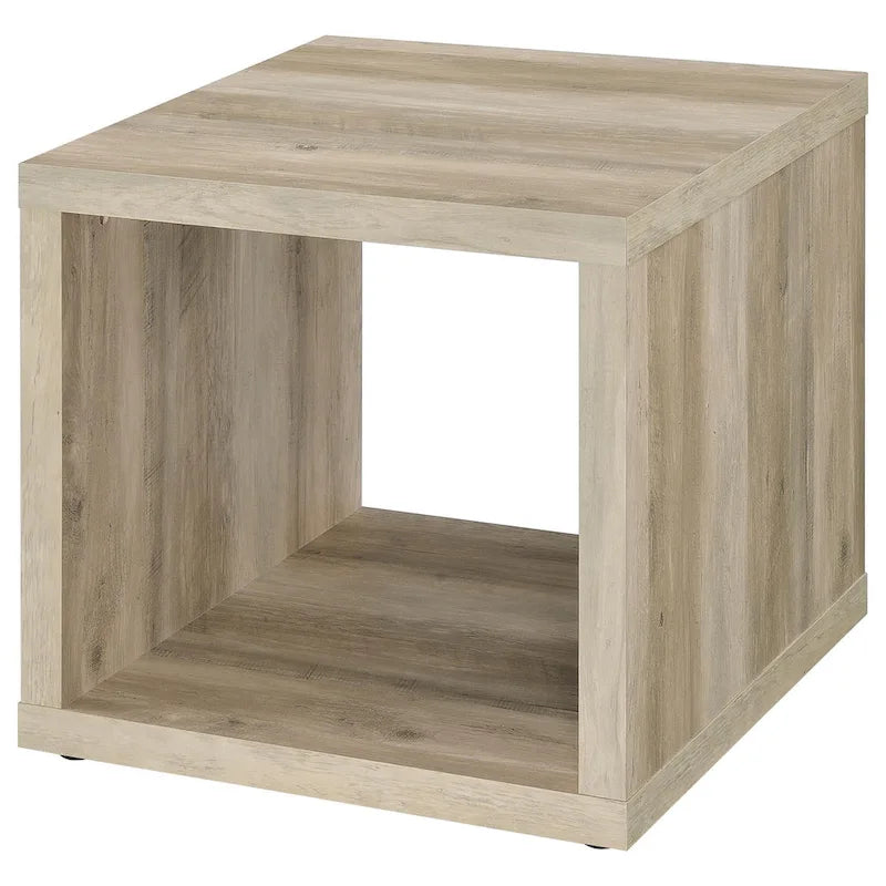 Side End Table, Square Cube Design Shelf, 23 Inch Light Brown