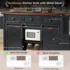 Farmhouse Kitchen Island with Power Outlet, 2 Sliding Barn Door Kitchen Storage Island with Drop Leaf and Spice Rack