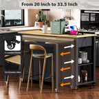47 Rubber Wood Kitchen Island with Extendable Dining Table, Internal Storage Rack, Power Outlet, Storage 2 Drawers, 2 Cabinet