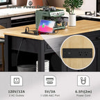 47 Rubber Wood Kitchen Island with Extendable Dining Table, Internal Storage Rack, Power Outlet, Storage 2 Drawers, 2 Cabinet