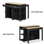 47 Rubber Wood Kitchen Island with Extendable Dining Table, Internal Storage Rack, Power Outlet, Storage 2 Drawers, 2 Cabinet