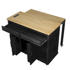 47 Rubber Wood Kitchen Island with Extendable Dining Table, Internal Storage Rack, Power Outlet, Storage 2 Drawers, 2 Cabinet