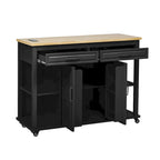 47 Rubber Wood Kitchen Island with Extendable Dining Table, Internal Storage Rack, Power Outlet, Storage 2 Drawers, 2 Cabinet