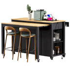 47 Rubber Wood Kitchen Island with Extendable Dining Table, Internal Storage Rack, Power Outlet, Storage 2 Drawers, 2 Cabinet