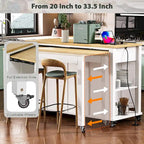 47 Rubber Wood Kitchen Island with Extendable Dining Table, Internal Storage Rack, Power Outlet, Storage 2 Drawers, 2 Cabinet