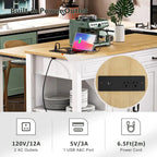 47 Rubber Wood Kitchen Island with Extendable Dining Table, Internal Storage Rack, Power Outlet, Storage 2 Drawers, 2 Cabinet
