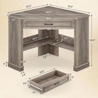 Small Corner Desk Triangle Computer Desk Drawer Storage Shelves