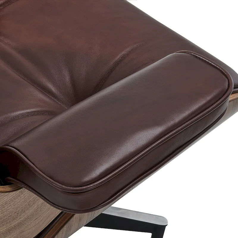 Mid-century Modern PU High-back Swivel Lounge Chair with Ottoman for Living Room and Bedroom