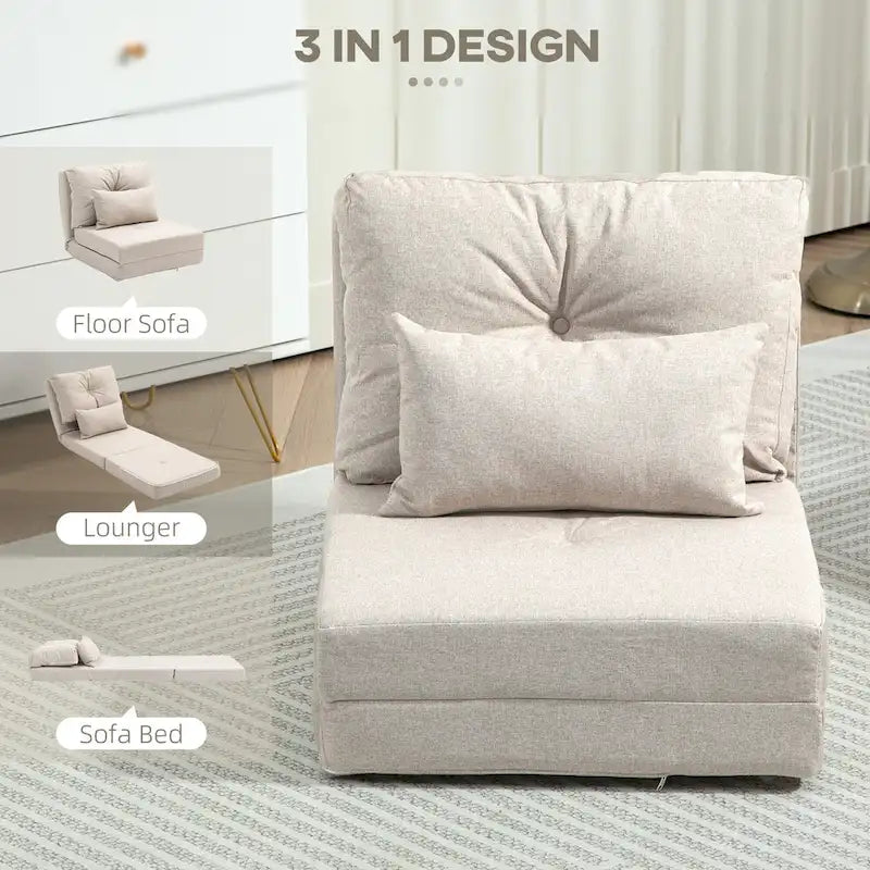Convertible Flip Folding Upholstered Chair, Floor Lazy Sofa Bed