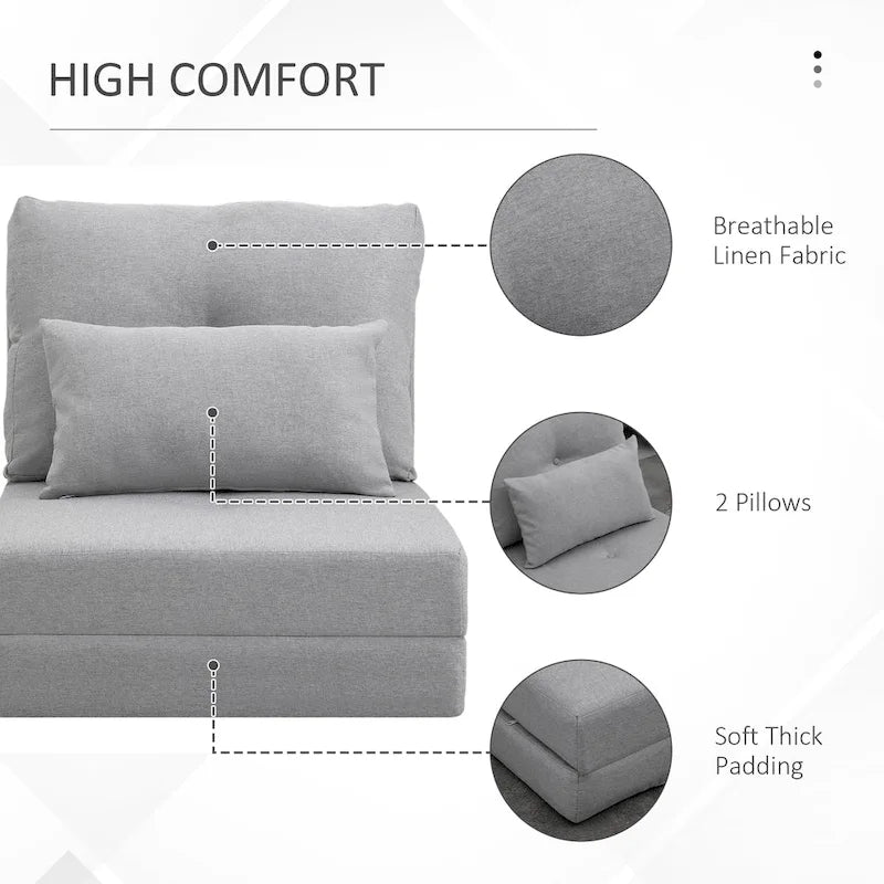 Convertible Flip Folding Upholstered Chair, Floor Lazy Sofa Bed