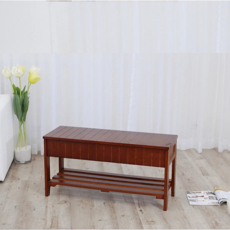 Solid Wood Shoe Bench with Storage