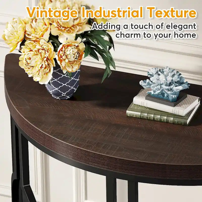 Half Moon Console Table for Entryway, Semi Circle Sofa Table with Geometric Base