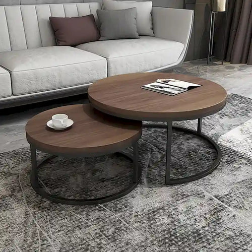 2-piece Round Nesting Tables Modern Wood Gray & Black Round Nesting Coffee Table for Living Room