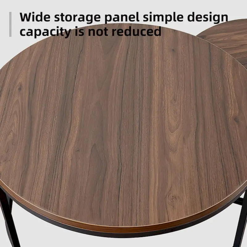 2-piece Round Nesting Tables Modern Wood Gray & Black Round Nesting Coffee Table for Living Room
