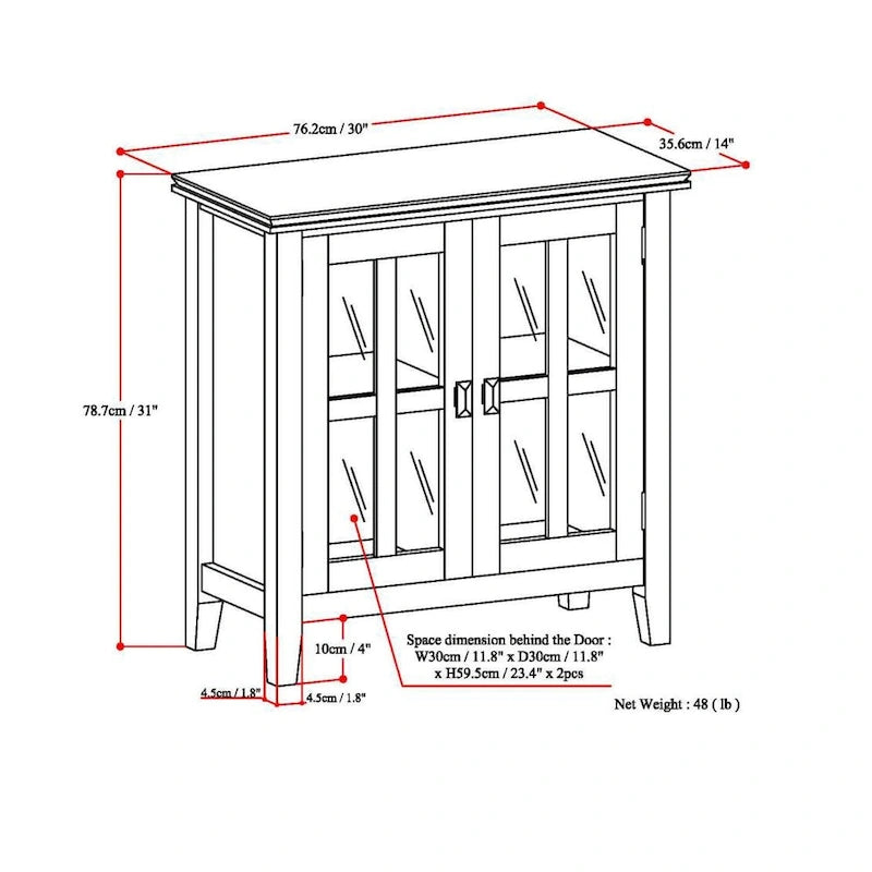 SOLID WOOD 30 inch Wide Low Storage Cabinet - 30w x 14d x 31 h