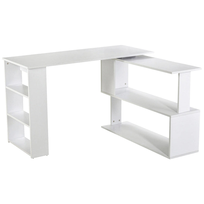 360 Rotating L-Shaped Corner Desk: White, with Storage Shelves