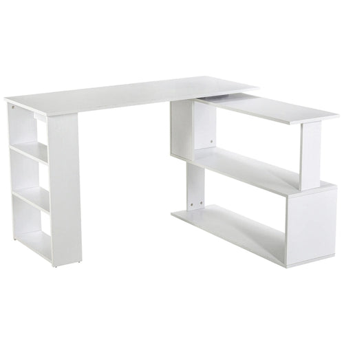 360 Rotating L-Shaped Corner Desk: White, with Storage Shelves