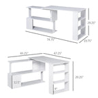 360 Rotating L-Shaped Corner Desk: White, with Storage Shelves