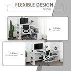 360 Rotating L-Shaped Corner Desk: White, with Storage Shelves