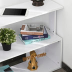 360 Rotating L-Shaped Corner Desk: White, with Storage Shelves