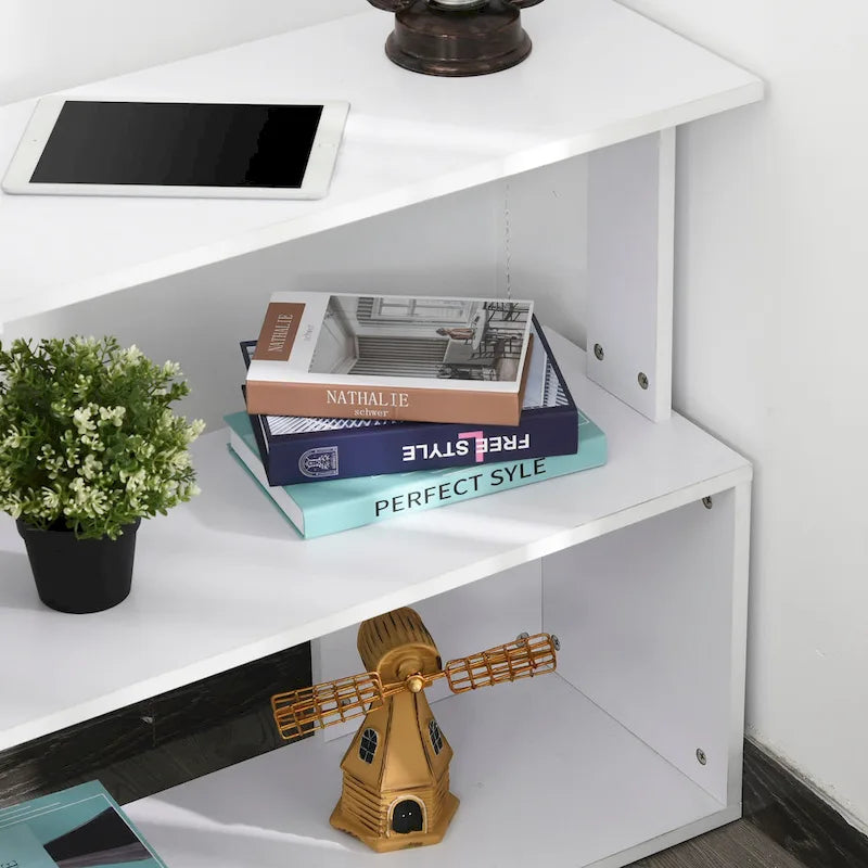 360 Rotating L-Shaped Corner Desk: White, with Storage Shelves