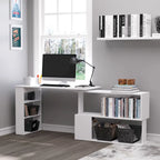 360 Rotating L-Shaped Corner Desk: White, with Storage Shelves