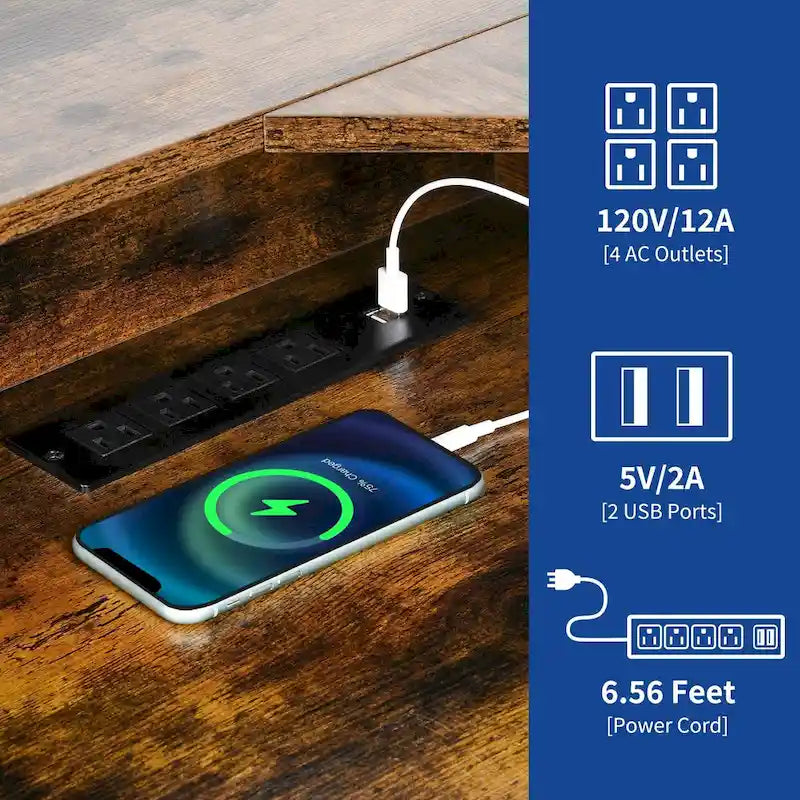 59 L Shaped Desk Corner LED Computer Gaming Desk with File Cabinet and Lift Table Top