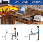 59 L Shaped Desk Corner LED Computer Gaming Desk with File Cabinet and Lift Table Top