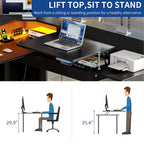 59 L Shaped Desk Corner LED Computer Gaming Desk with File Cabinet and Lift Table Top