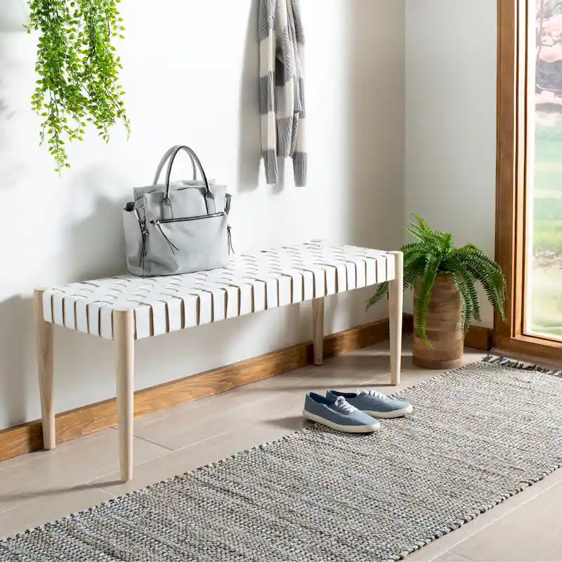 Manervia Wood & Leather Bench - 47Wx16Dx18H