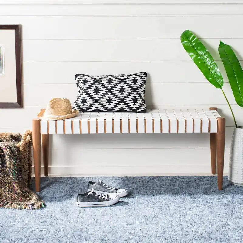 Manervia Wood & Leather Bench - 47Wx16Dx18H