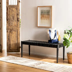 Manervia Wood & Leather Bench - 47Wx16Dx18H