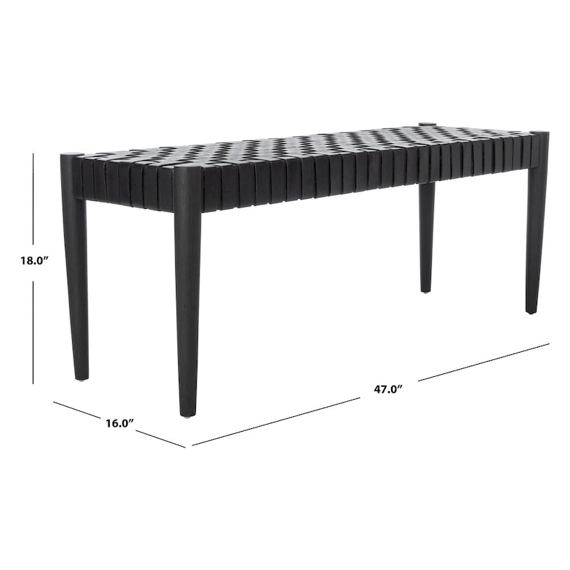 Manervia Wood & Leather Bench - 47Wx16Dx18H