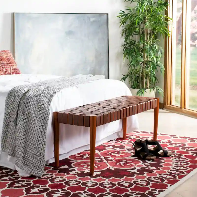 Manervia Wood & Leather Bench - 47Wx16Dx18H