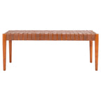 Manervia Wood & Leather Bench - 47Wx16Dx18H