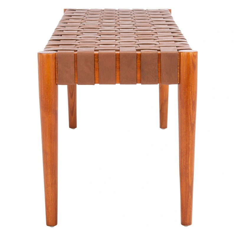 Manervia Wood & Leather Bench - 47Wx16Dx18H