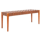 Manervia Wood & Leather Bench - 47Wx16Dx18H