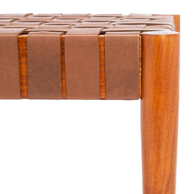 Manervia Wood & Leather Bench - 47Wx16Dx18H