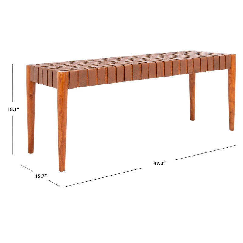Manervia Wood & Leather Bench - 47Wx16Dx18H