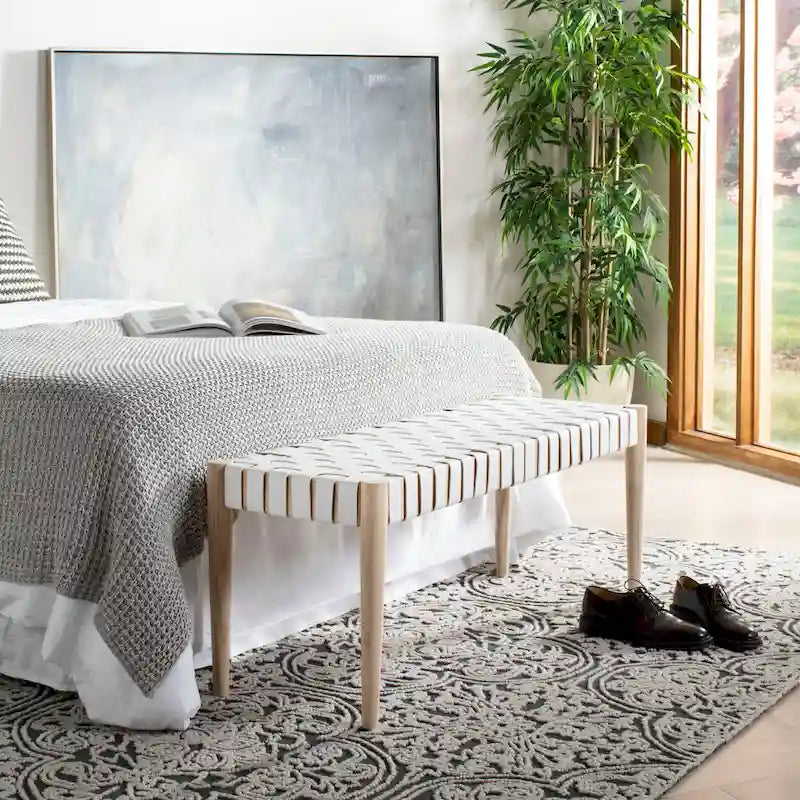 Manervia Wood & Leather Bench - 47Wx16Dx18H