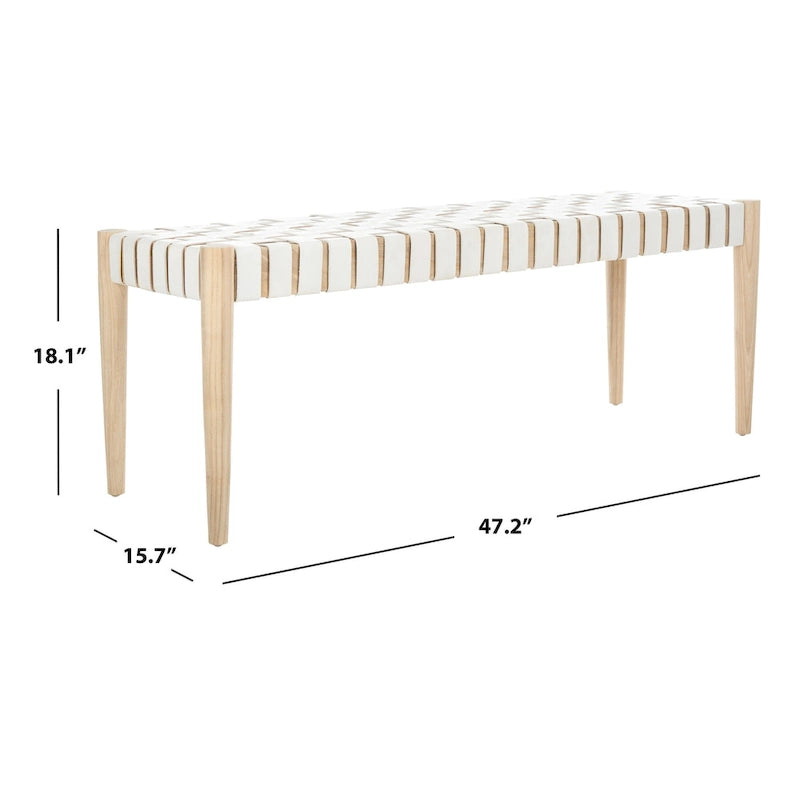 Manervia Wood & Leather Bench - 47Wx16Dx18H