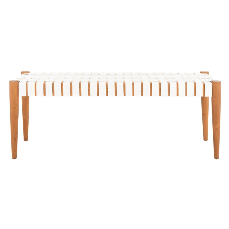 Manervia Wood & Leather Bench - 47Wx16Dx18H