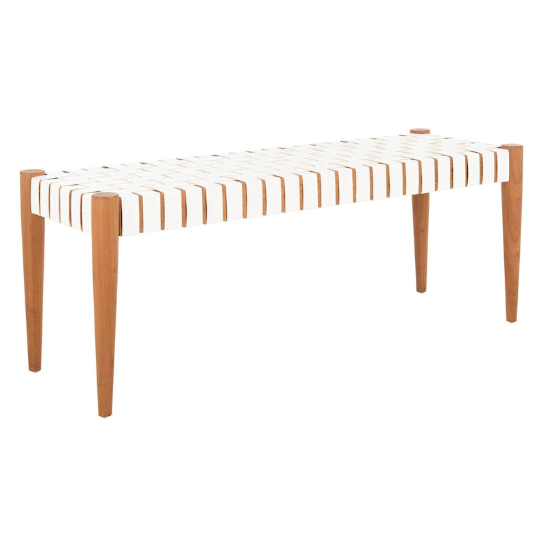 Manervia Wood & Leather Bench - 47Wx16Dx18H