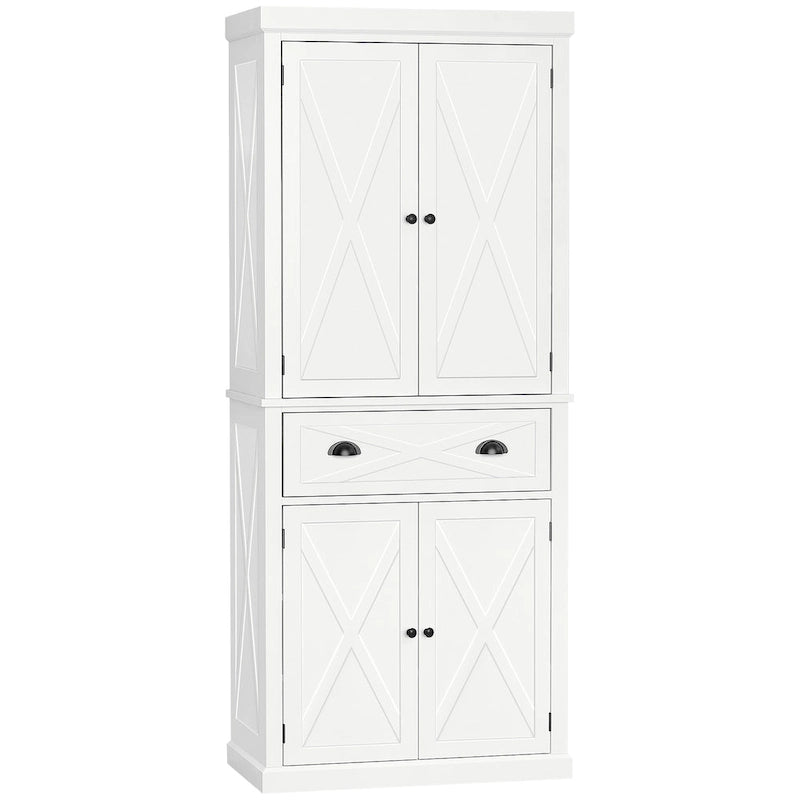 Freestanding Modern Farmhouse 4 Door Kitchen Pantry Cabinet, Storage Cabinet Organizer with 6-Tiers