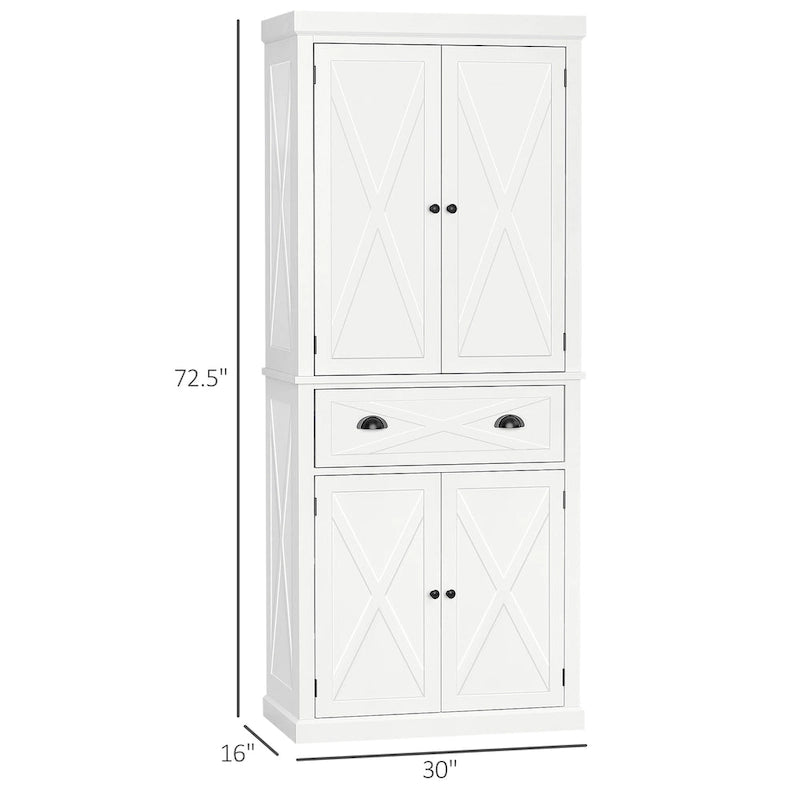Freestanding Modern Farmhouse 4 Door Kitchen Pantry Cabinet, Storage Cabinet Organizer with 6-Tiers