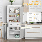 Freestanding Modern Farmhouse 4 Door Kitchen Pantry Cabinet, Storage Cabinet Organizer with 6-Tiers