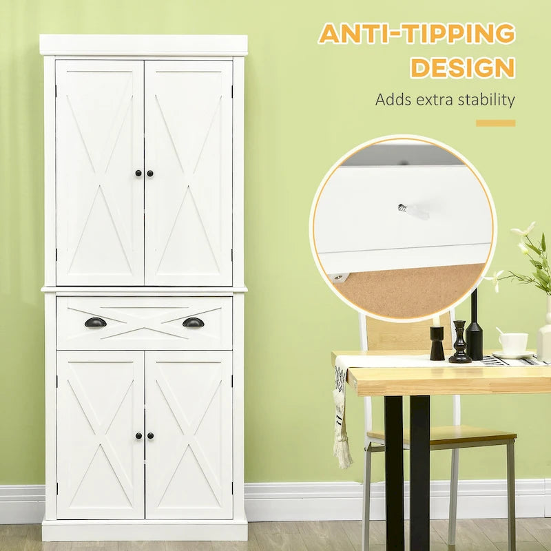 Freestanding Modern Farmhouse 4 Door Kitchen Pantry Cabinet, Storage Cabinet Organizer with 6-Tiers